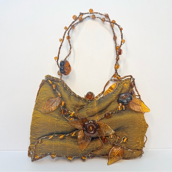 Mary Frances Handbags - VINTAGE Mary Frances Beaded Floral Evening Bag Purse – Amber Gold – Rare!